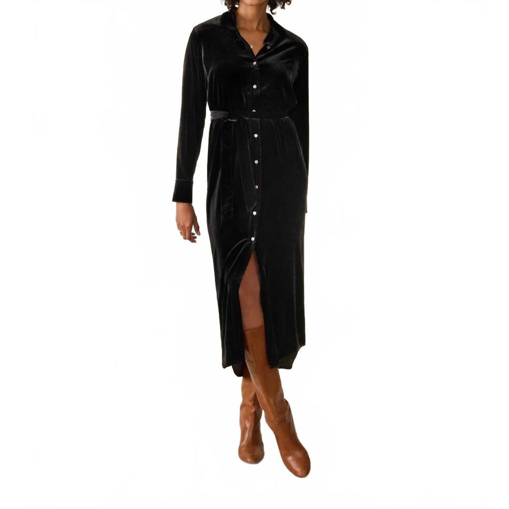 NEW FAHERTY stretch silk velvet riley midi dress in black